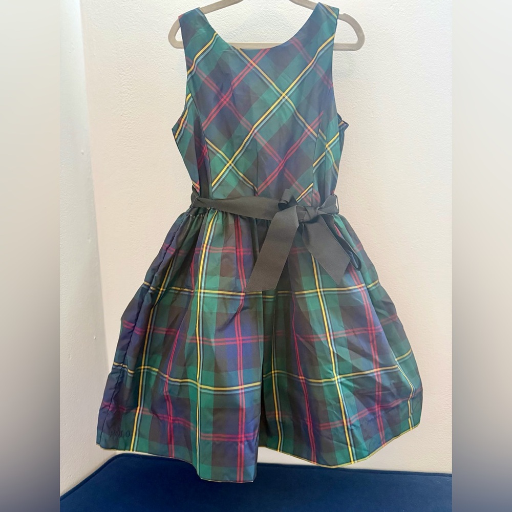 Polo by Ralph Lauren Green & Black Tartan Bow-Waist Girls Dress